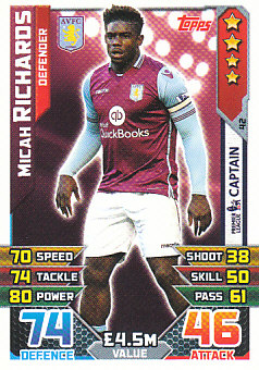 Micah Richards Aston Villa 2015/16 Topps Match Attax Captain #42